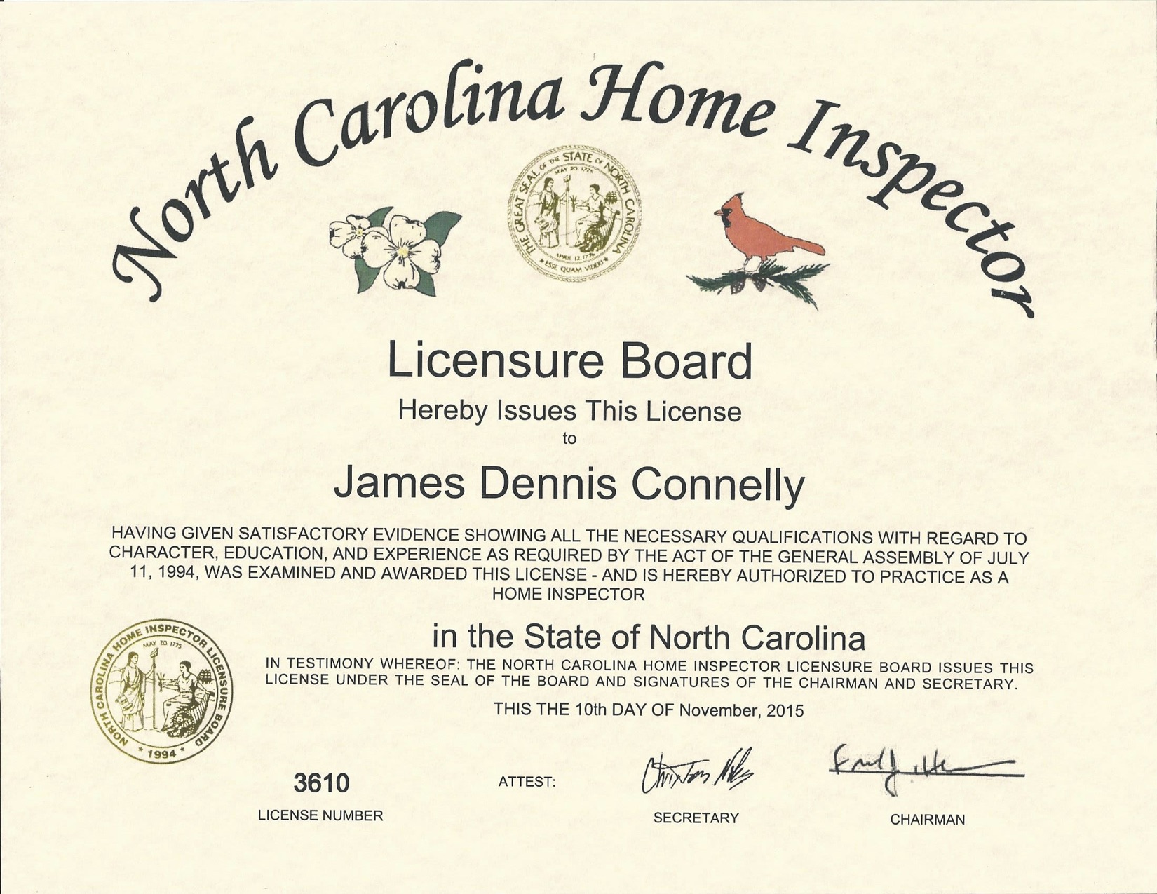 North Carolina Home Inspector License 